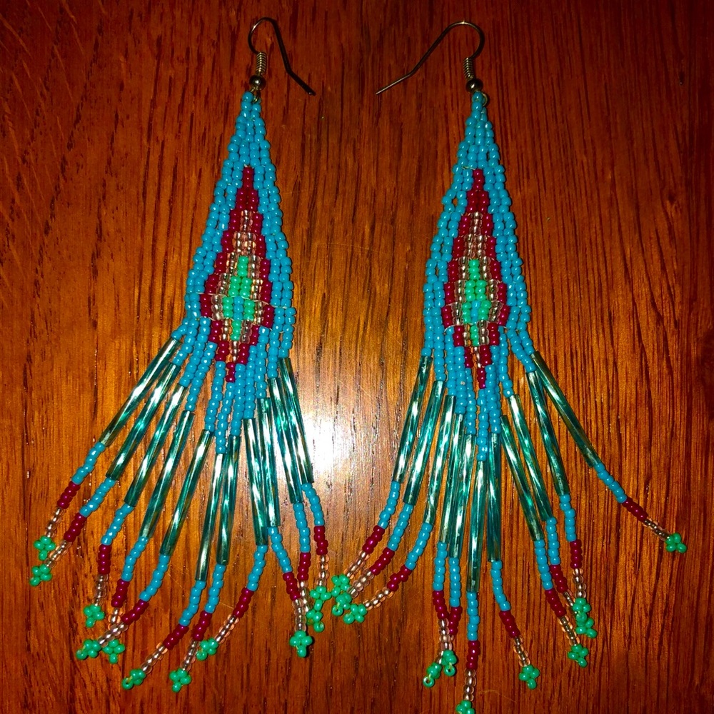Turquoise Beaded Dangle Earrings